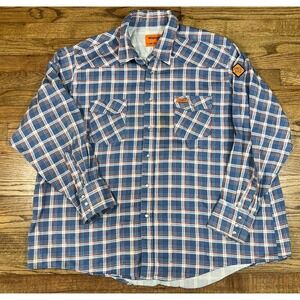 Wrangler Flame Resistant Shirt Mens 3XL Blue Plaid Pearl Snaps Western HRC2 2112